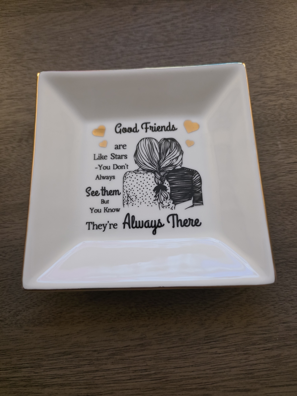 Good Friends Always There Decorative Trinket Dish - White with Gold Accents